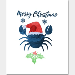 Christmas Crab - Coastal Xmas Artwork Posters and Art